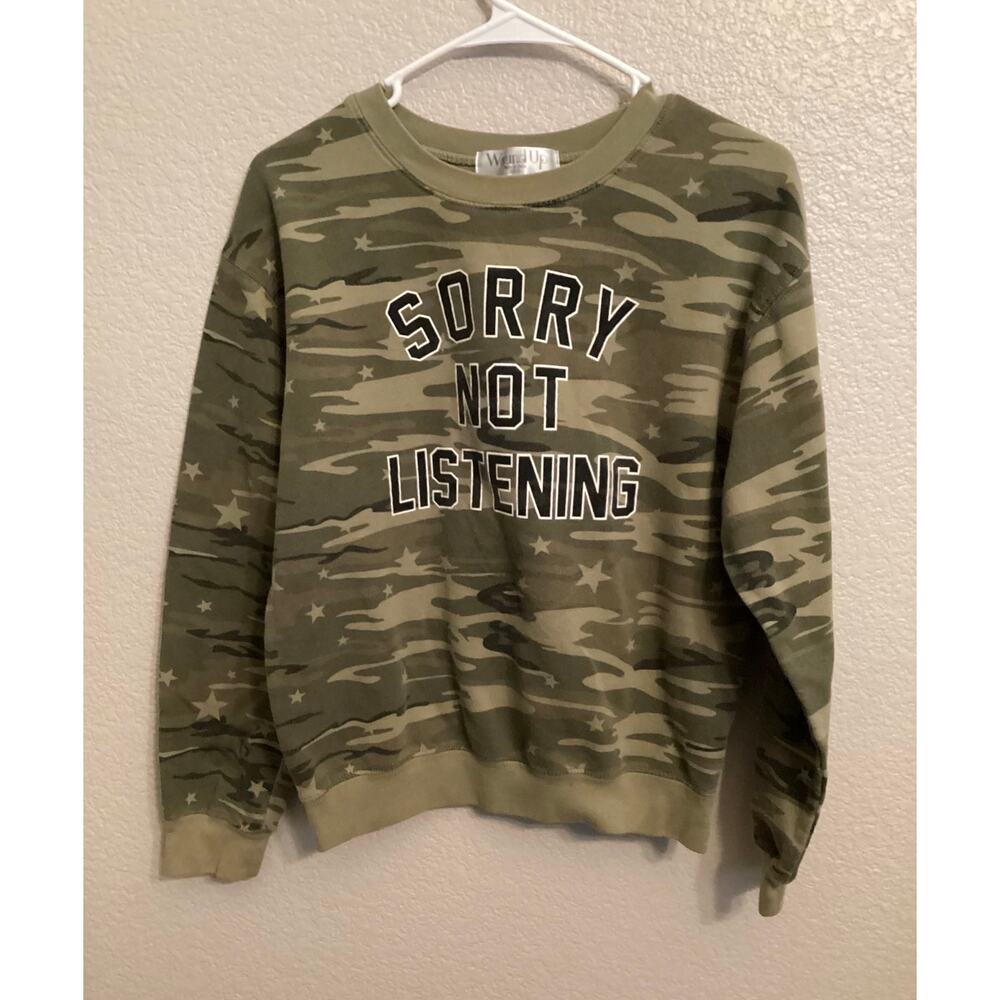 Wound Up "Sorry Not Listening" Camouflage Crewneck Sweatshirt S